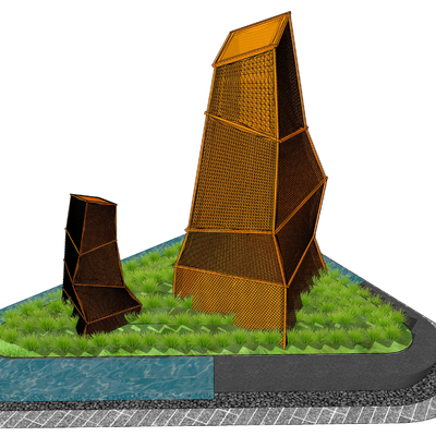 Modern broken line grid sculpture sketch