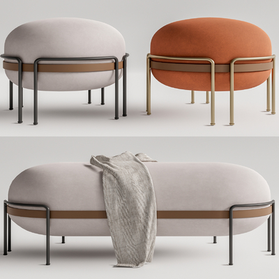 Modern Orange Round Sofa Stool Bed End Stool