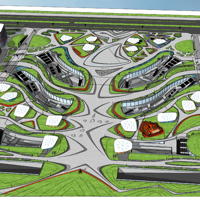 Bird's-eye view of modern commercial industrial park