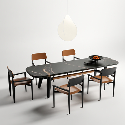 Poliform modern black marble dining table and chair