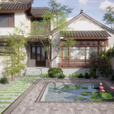 Chinese Lotus Pond Courtyard Garden