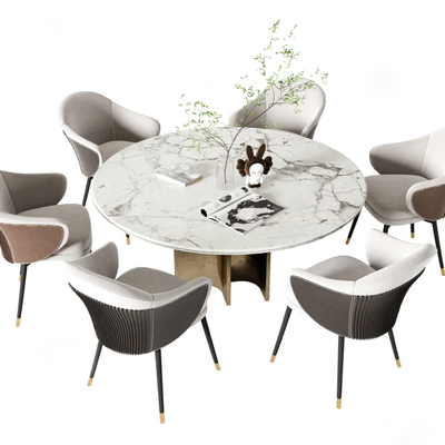 Poliform modern round marble dining table and chair