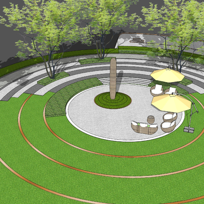 Modern round lawn landscape