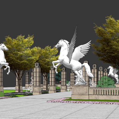 European-style ceremony axis entrance Pegasus sculpture