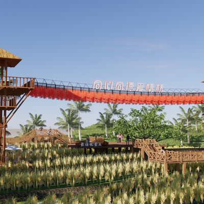 Modern observation tower overlooking tower mountain wooden plank road