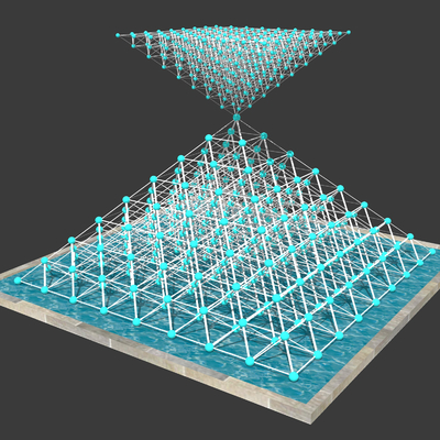 Modern pyramid structure water feature sketch