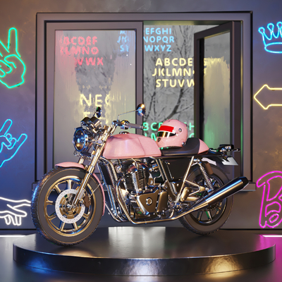 Modern Retro Pink Motorcycle