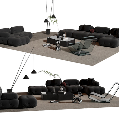 B & B Italia Modern Black Corner Sofa Combination