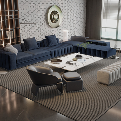 Miloti Minotti modern sofa coffee table Lounge Chair combination