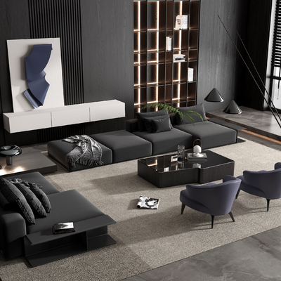 Minotti modern high gray Sectional Sofa