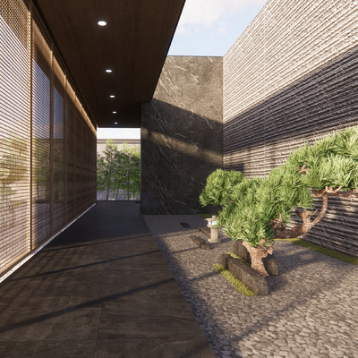 Neo-Chinese Style Dry Landscape Atrium Courtyard