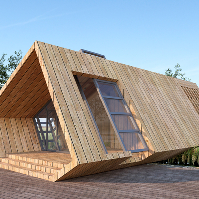 Modern Paddy Field View Wooden House