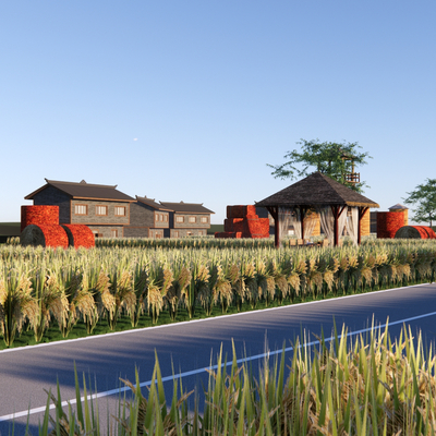 Modern rural farmland trail landscape