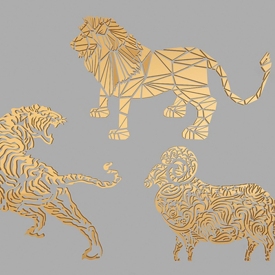 Modern Lion Tiger Sheep Carved Sticker Wall Decorations Pendant