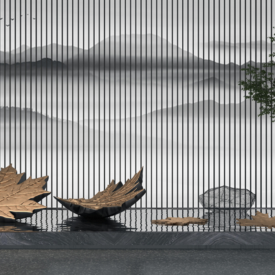 Modern Waterscape Sculpture of Leaves