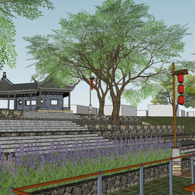 New Chinese City Waterfront Park Landscape