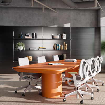 Modern Orange Long Meeting Table and Chair