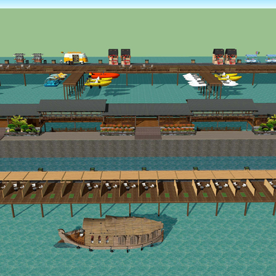 New Chinese-style Fishing Boat Wharf Square Waterfront