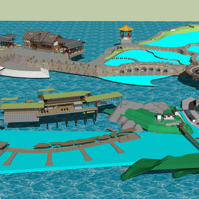 New Chinese-style Fishing Boat Wharf Square Waterfront