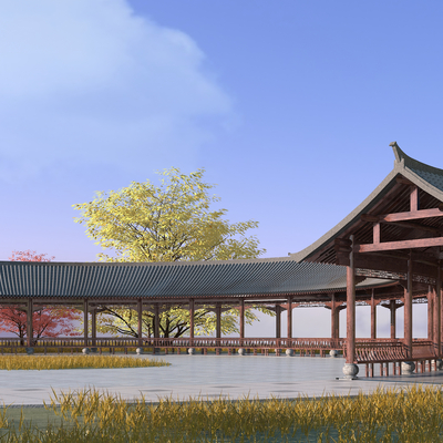 Chinese-style curved promenade