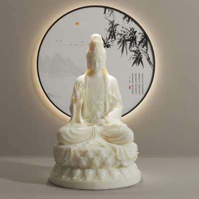 Neo-Chinese Style White Jade Guanyin Statue Bodhisattva Sculpture