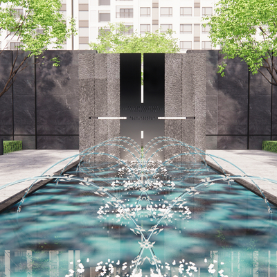 Modern residential area porch fountain water feature