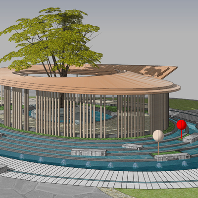 Modern rotating waterscape pavilion porch