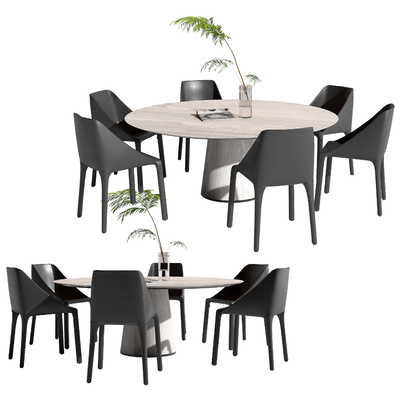 Poliform round dining table and chair