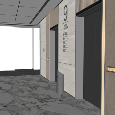 Modern office elevator hall