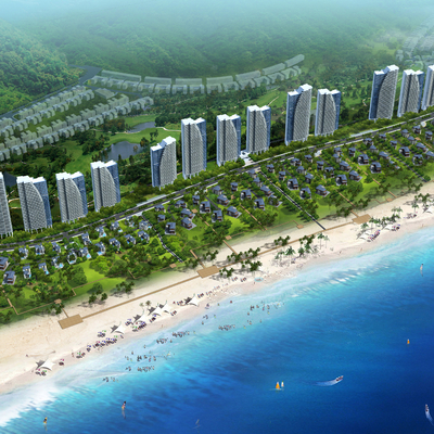 Aerial view of modern seaside residential area