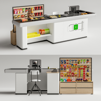 Modern supermarket cashier shelves