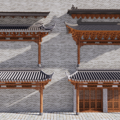 Chinese-style ancient building door head eaves roof