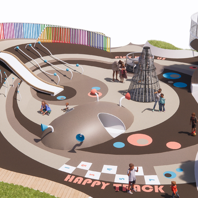 Modern children's play area landscape