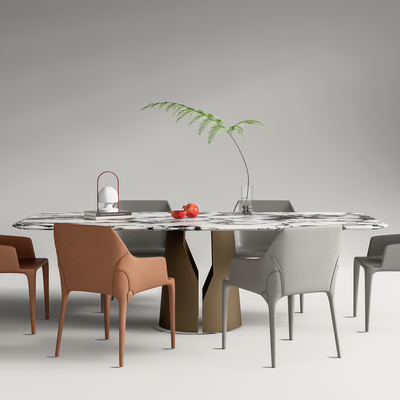 Poliform marble dining table and chair