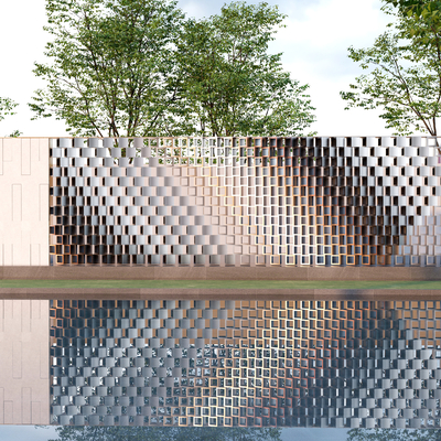 Modern glass brick landscape wall