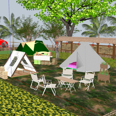 Modern camping park landscape tent