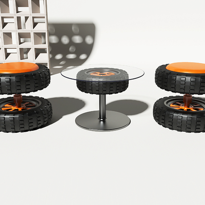 Industrial Style Tire Table and Chair Coffee Table and Chair