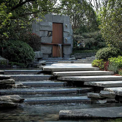 Neo-Chinese Style Garden Falling Water Scene