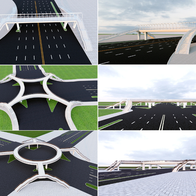 Modern pedestrian overpass, overpass, landscape bridge, circular overpass