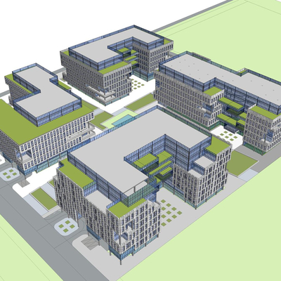 Bird's-eye view of modern office industrial park