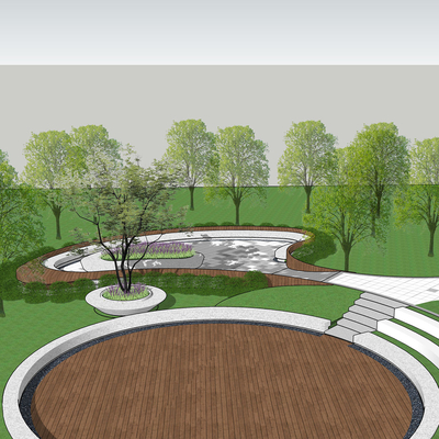 modern park landscape tree pool u model