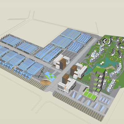 Bird's-eye view of modern office industrial park