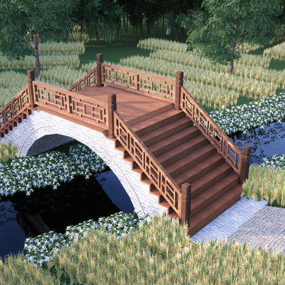 Chinese Landscape Bridge Wooden Bridge