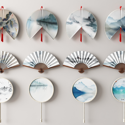 New Chinese Decorative Fan Pendant Landscape Painting Palace Fan Wall Decoration