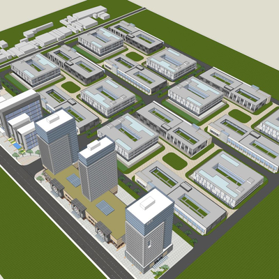 Bird's-eye view of modern office industrial park