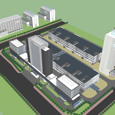 Bird's-eye view of modern office industrial park