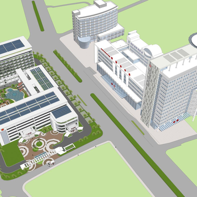 A bird's eye view of a modern hospital