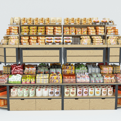 Modern snack island supermarket shelves