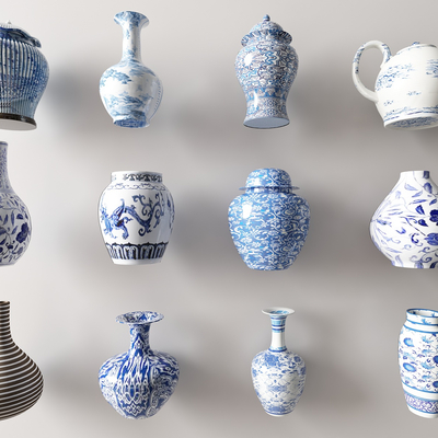 New Chinese-style Blue and White Porcelain Porcelain Bottle