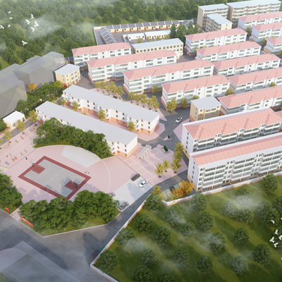 Bird's-eye view planning of modern residential area